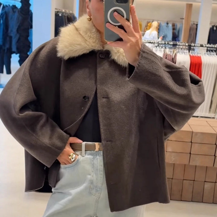 Dame elegant oversized jakke med sherpa-krave Stilla