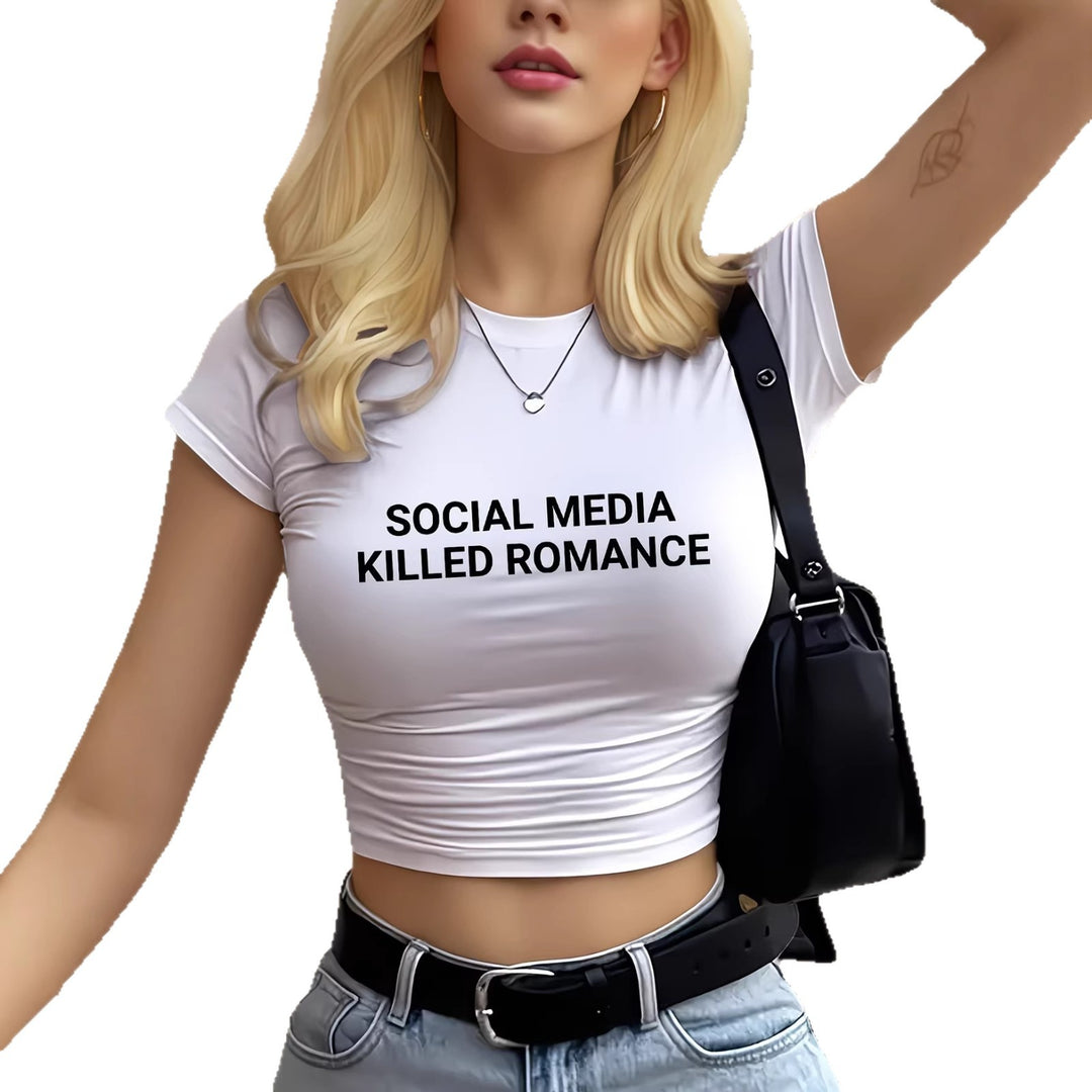 Dame Crop-T-Shirt med inspirerende statement-print Skovae