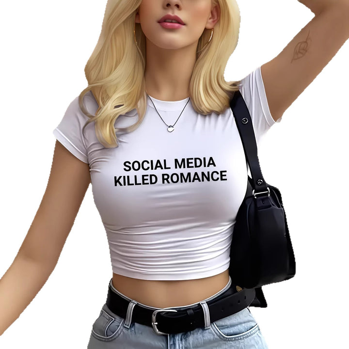 Dame Crop-T-Shirt med inspirerende statement-print Skovae