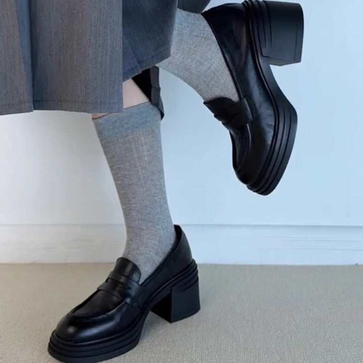 Dame Chunky Hæl Loafers med detaljeret broderi Stilla