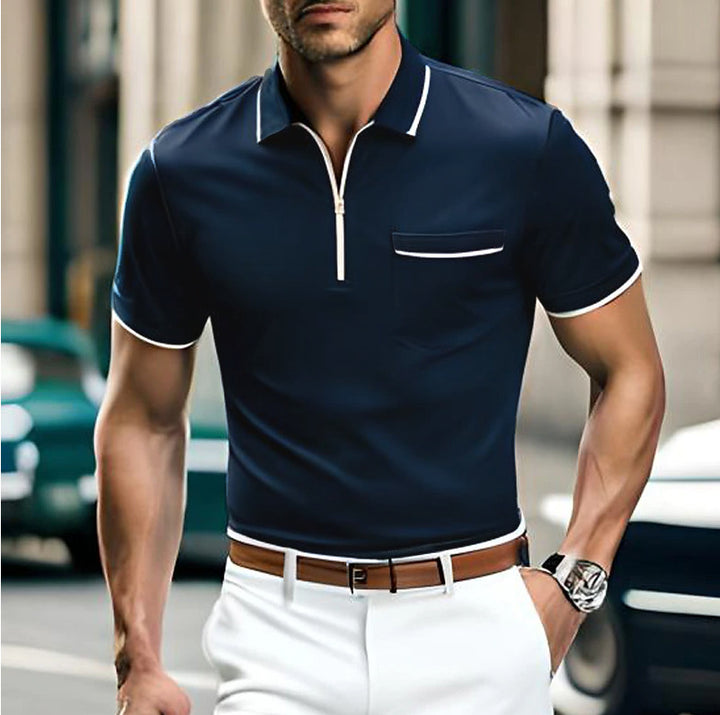 Herren polo shirt med kontrast-zipper og brystlomme Stilla