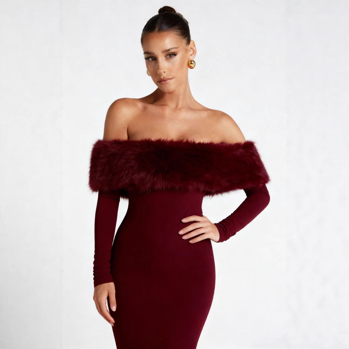 Kvinders Bodycon Kjole med Aftagelige Faux Fur Detaljer