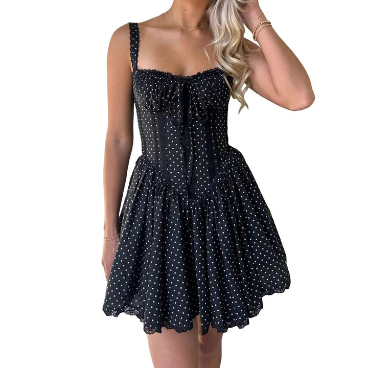 Dame Sweetheart-udskæring Polka Dot Mini Kjole Stilla
