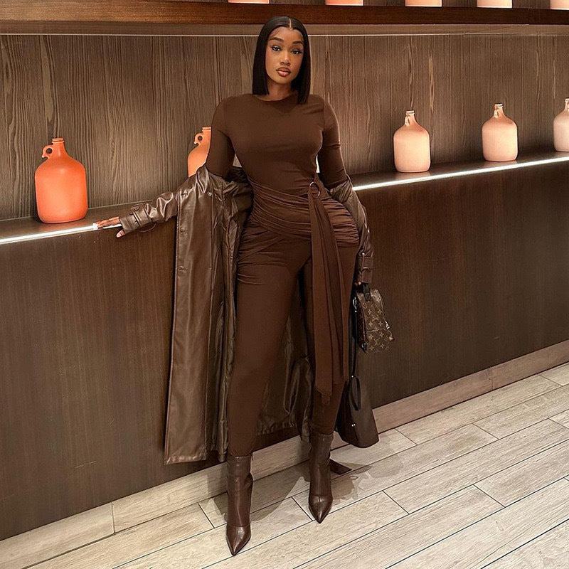 Dame Elegant Jumpsuit med draperet talje og blødt stof Stilla