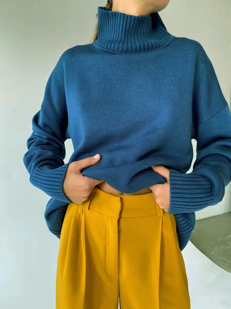 Dame elegant rullekrave sweater i fint strik Stilla