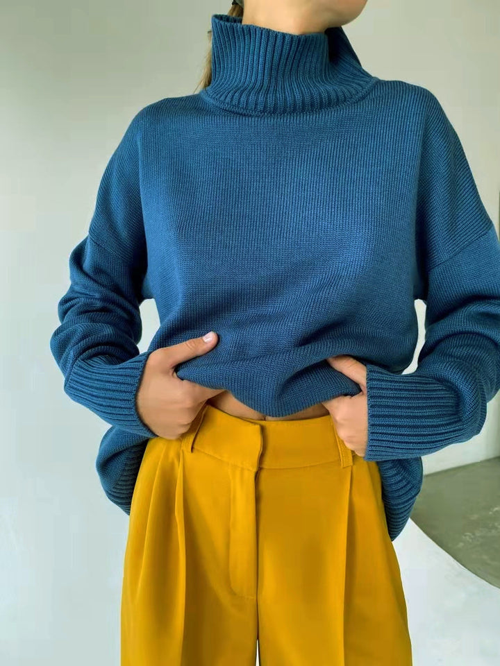 Dame elegant rullekrave sweater i fint strik Stilla
