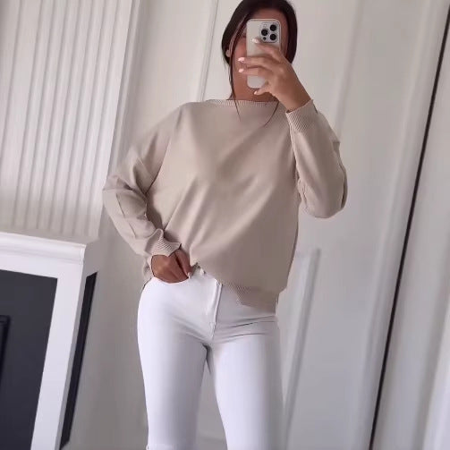 Kvinders Casual Oversized Sweater med Asymmetrisk Snit og Knapdetaljer Skovae