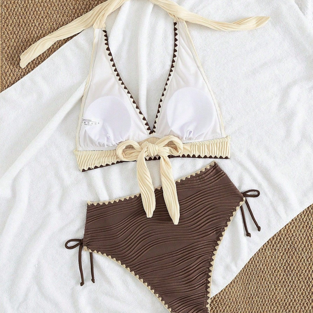 Dame højtaljede bikini-sæt med ruffles detaljer Skovae
