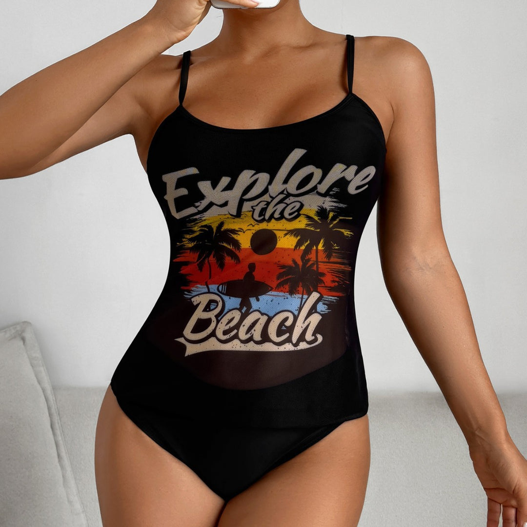 Dame Sporty Tankini-sæt med trendy print Skovae