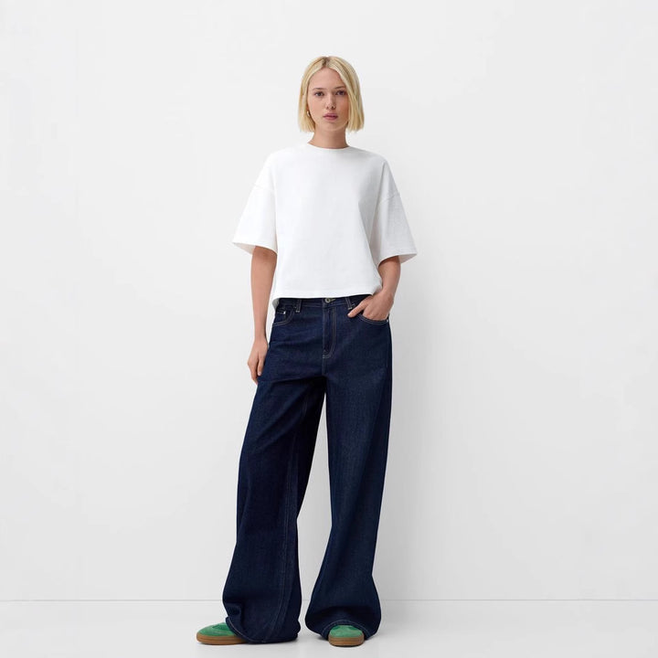 Dame Løst skårne Denim-jeans med afslappet stil og stor benudskæring Stilla
