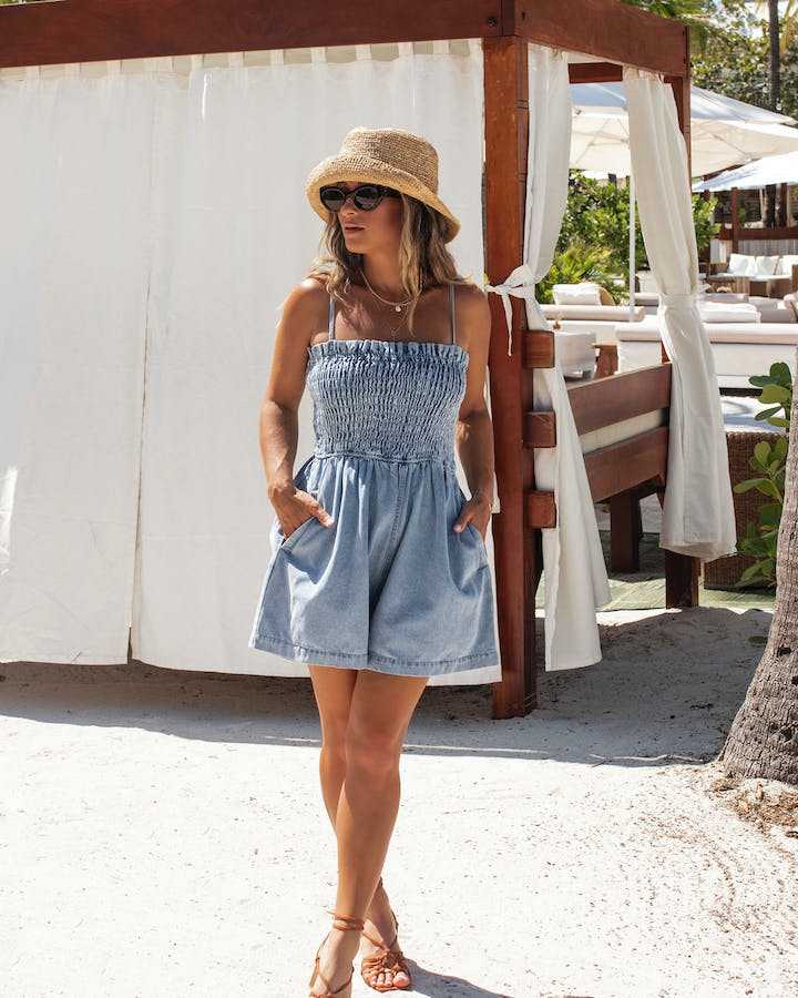 Femme Smocked Denim Overall Stilla
