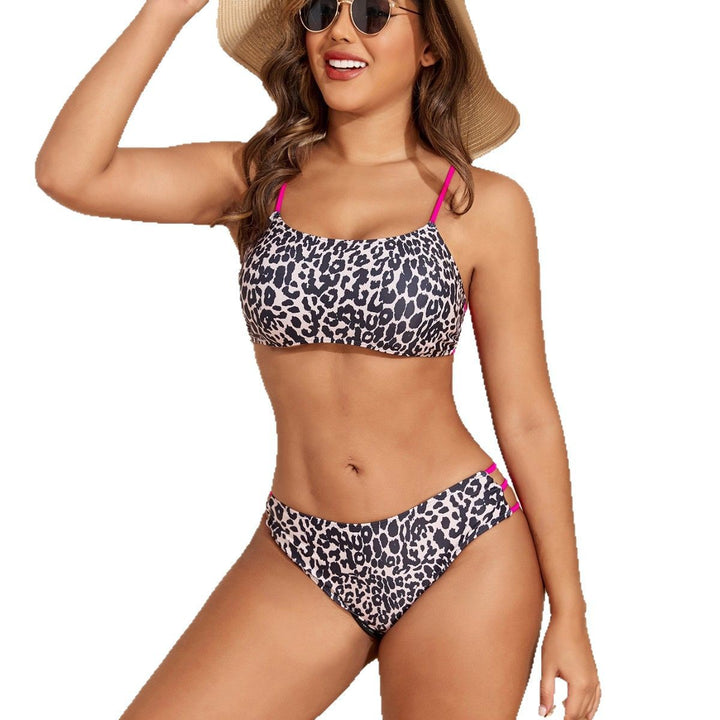 Dame leopardmønster bikini-sæt med sporty detaljer Skovae