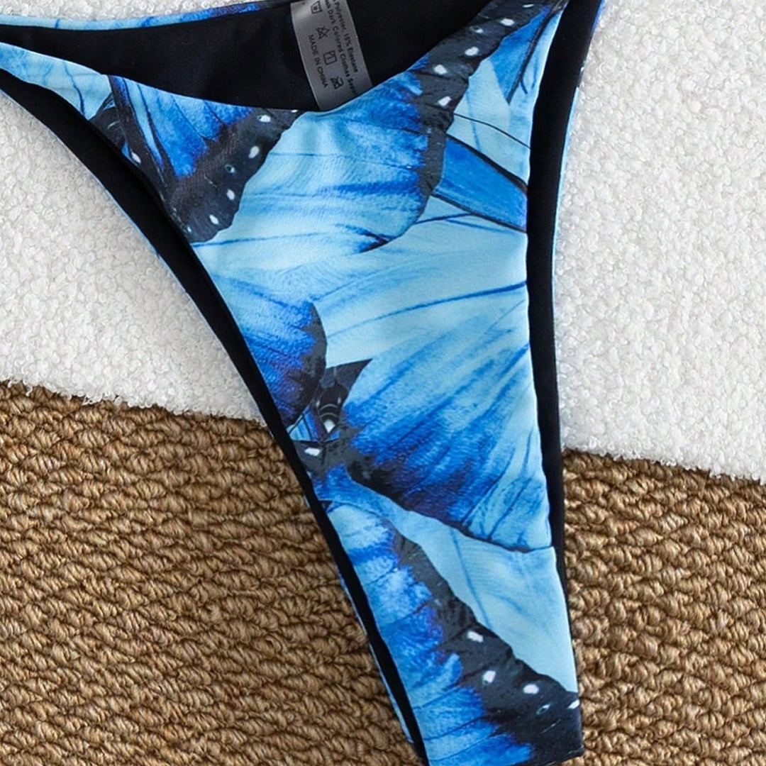Dame Triangel-Bikini-sæt med blomsteragtigt sommerfugledesign Skovae