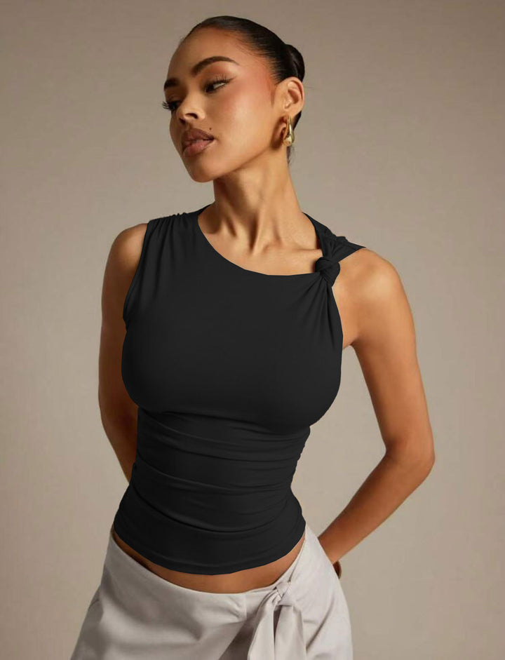 Dame Elegant Tanktop med asymmetrisk design og raffinerede knudelementer Skovae