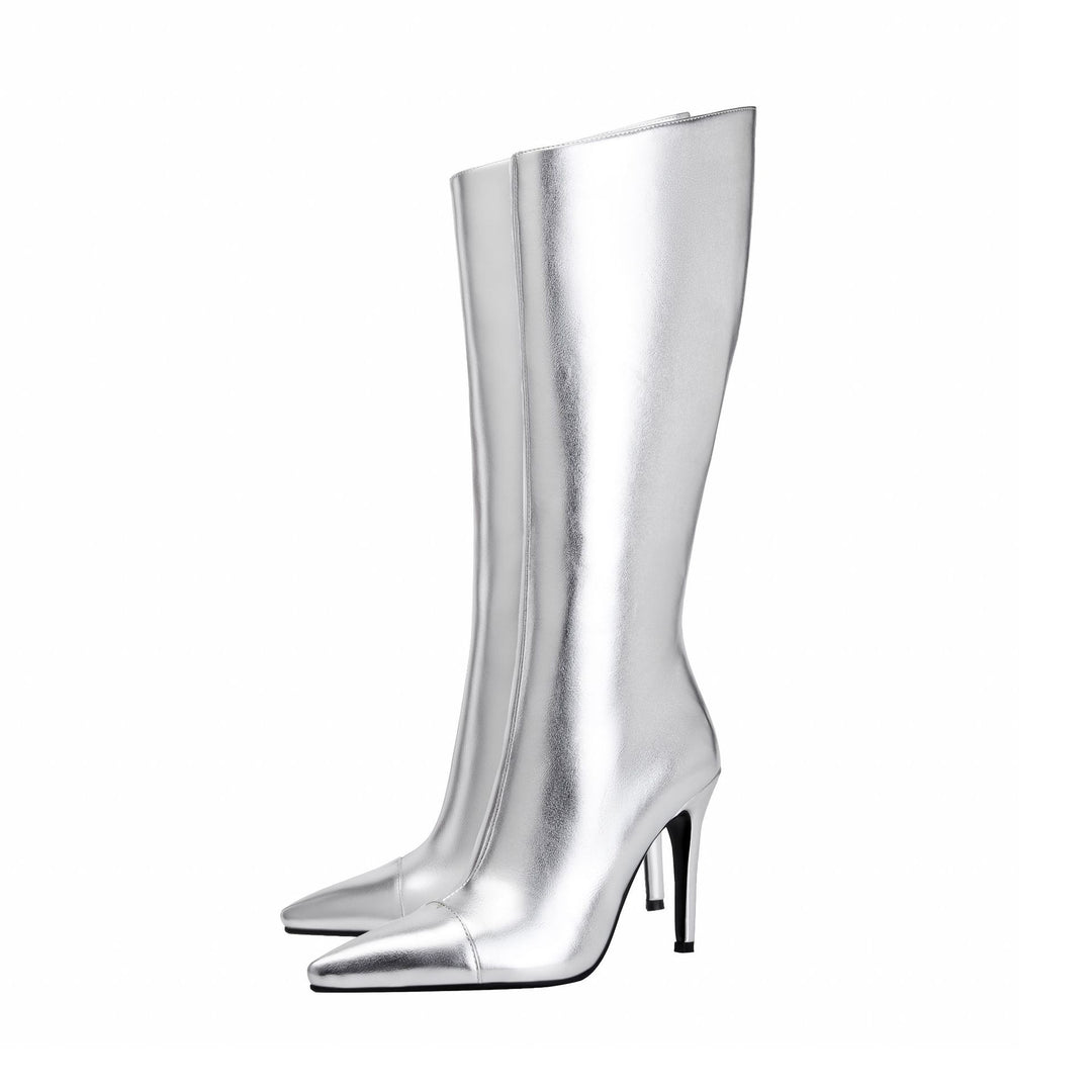 Femme Metallic Spids-Tå Høj-Stiletto Støvler Stilla