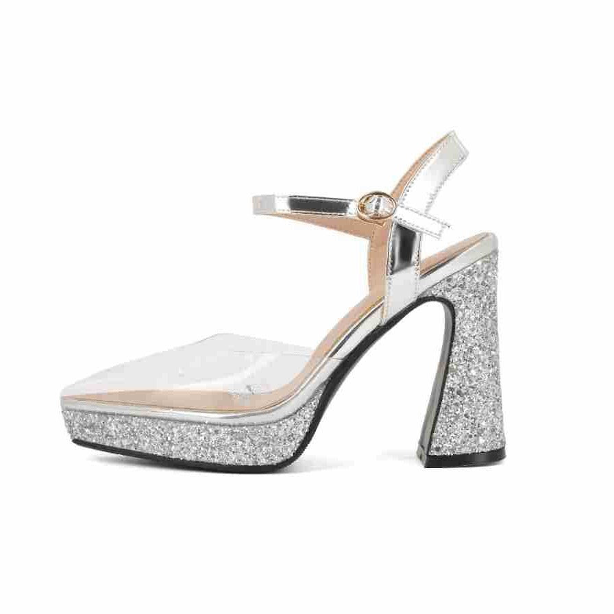 Femme Strappy Glitter-betonede Blokhæle Sandaler Stilla