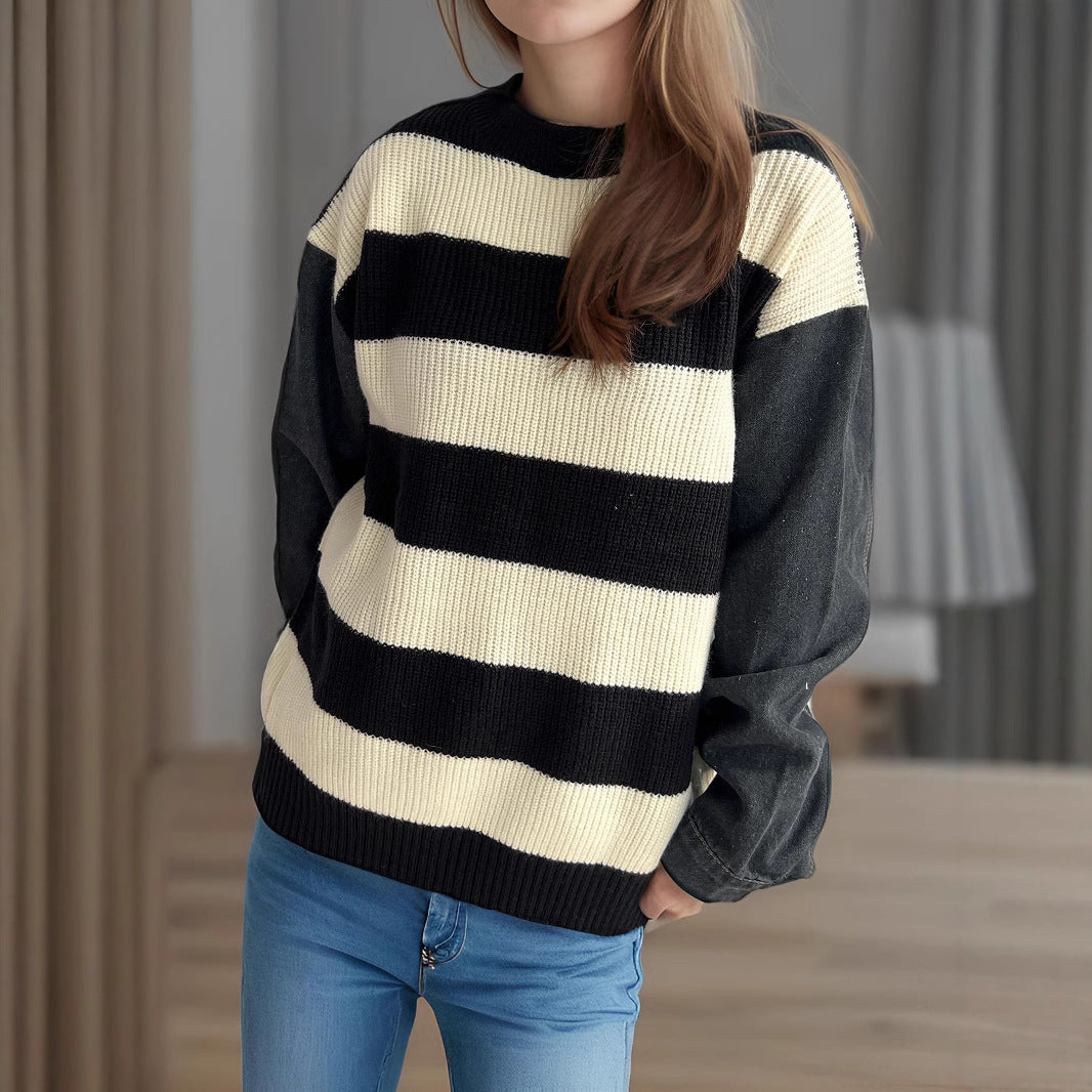 Kvinders stribede oversized sweater med blød bomuldsblanding og moderne design Stilla
