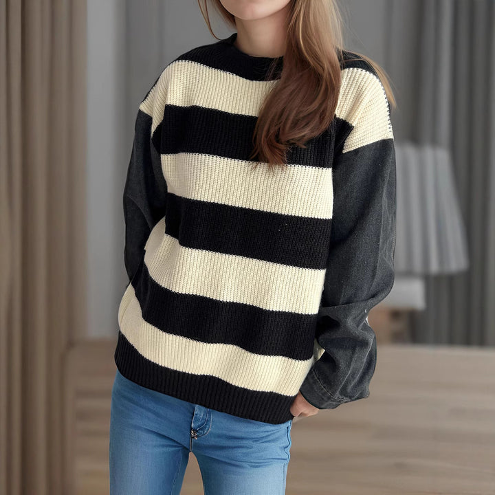 Kvinders stribede oversized sweater med blød bomuldsblanding og moderne design Stilla