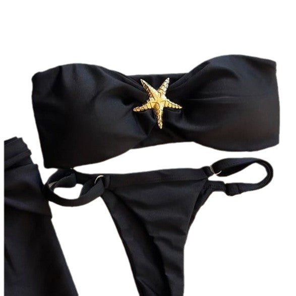 Dame bandeau-bikini med dekorativt stjerne-element og justerbare stropper Stilla