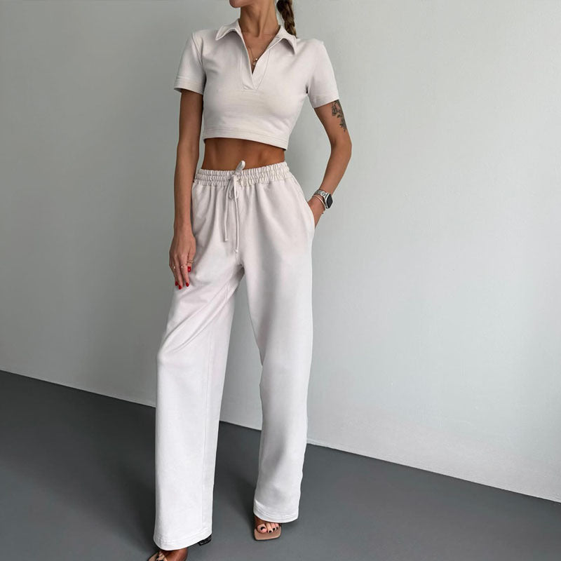 Dame fritid-crop-top og high-waist-bukser sæt Stilla