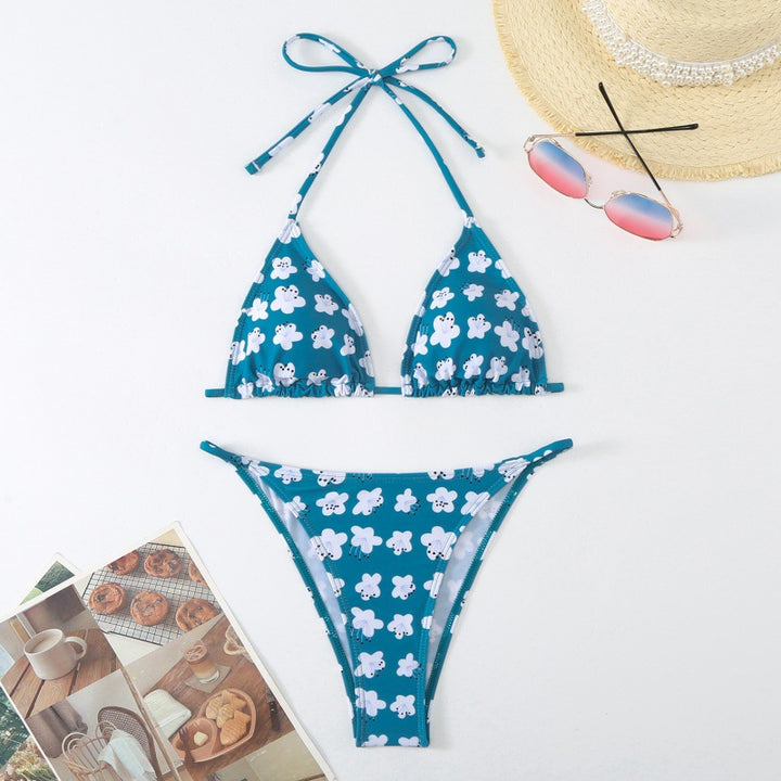 Dame trekant-bikini med legende blomsterdesign og justerbare stropper Skovae