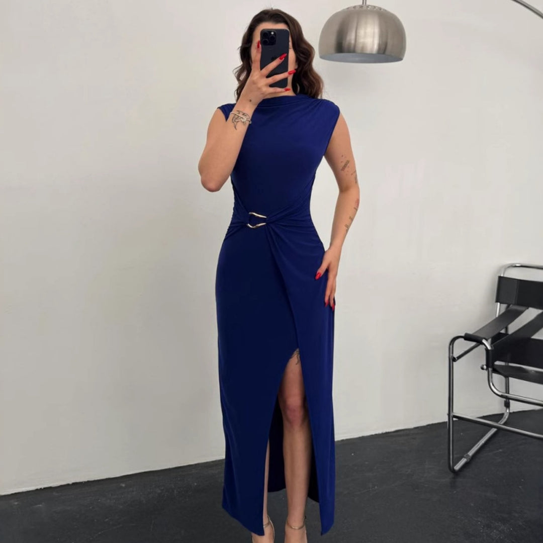 Dame Elegant Wrap kjole med sidelukning og bælte Skovae