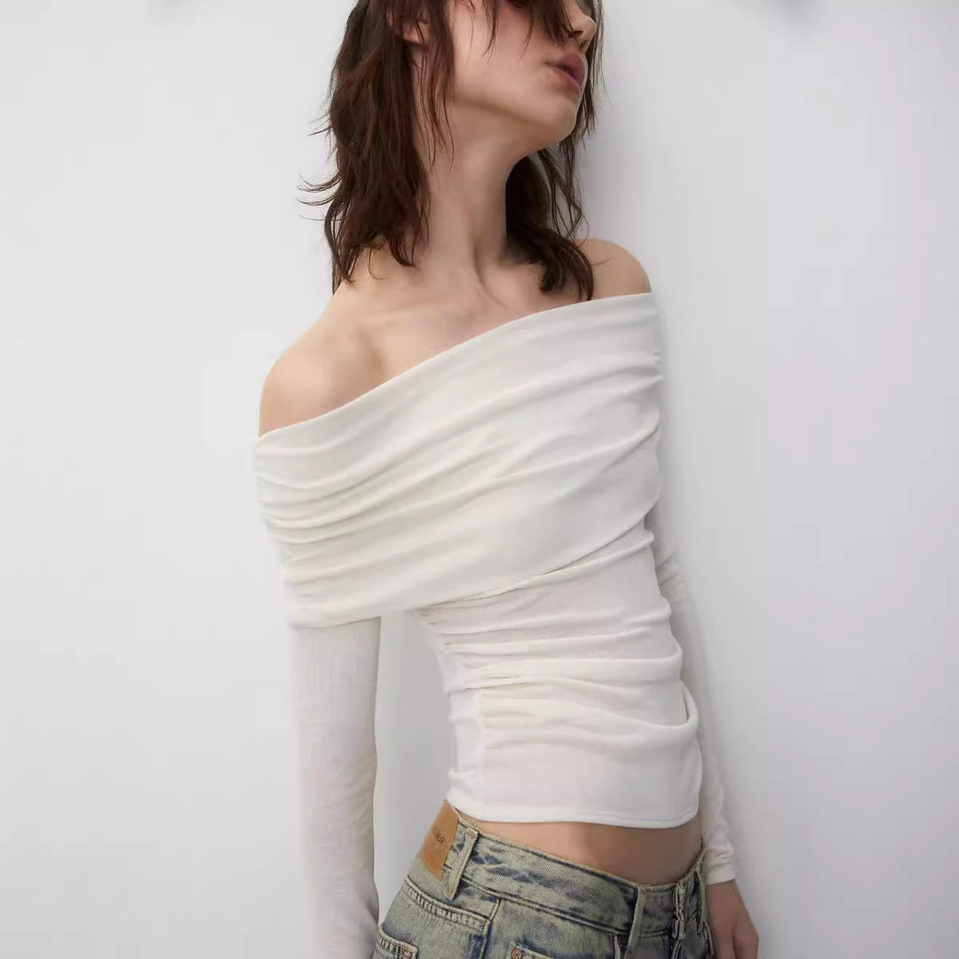Dame Figurtilpasset Off-Shoulder Overdel med Rynk Stil