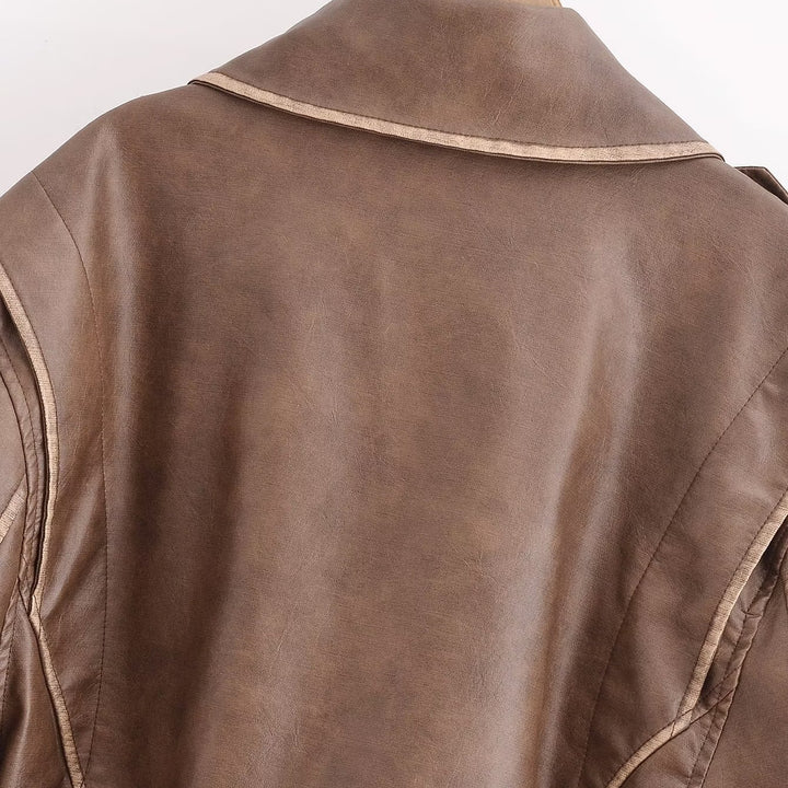 Femme Cropped Kunstlæder Motorcykeljakke med Utility-lommer Stilla