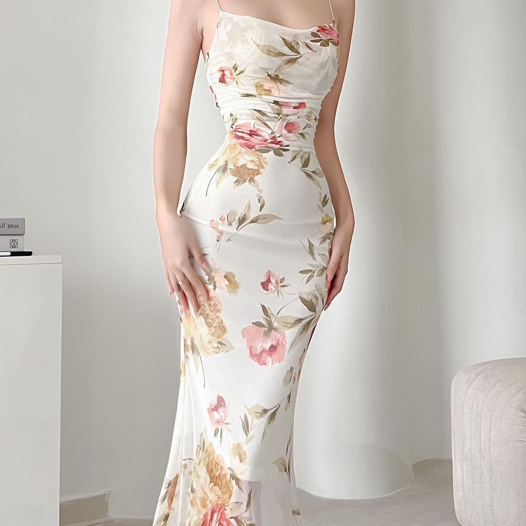 Dame Elegante Blomster Midi Kjole Stilla
