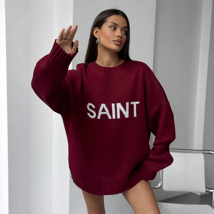 Kvinder Oversized Strik Sweater med Kreativ Skrift Stilla