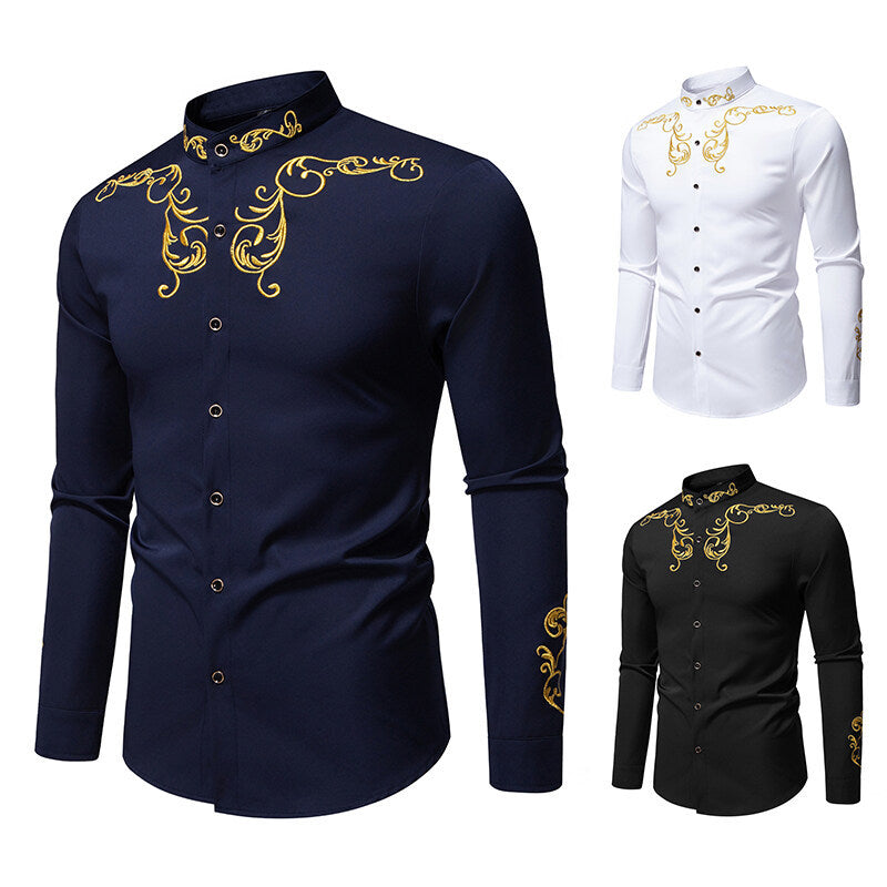 Herre Elegant Broderet Skjorte Stilla