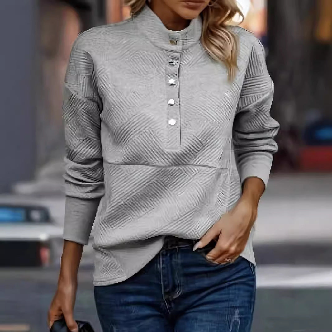 Femme Struktureret Knap-Op Pullover Top Stilla