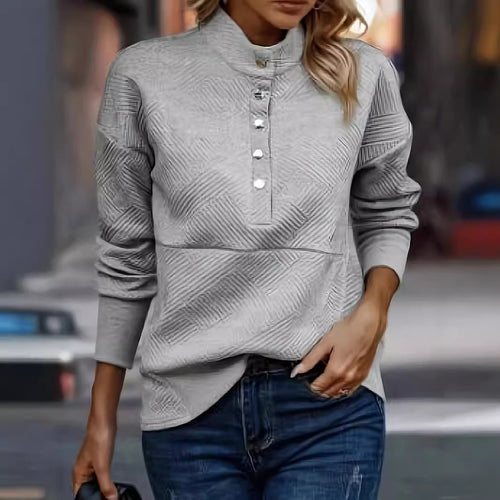 Femme Struktureret Knap-Op Pullover Top Stilla