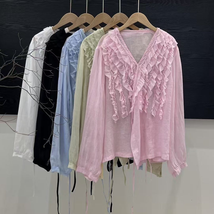 Femme Rynk V-Udskæring Bluse Stilla