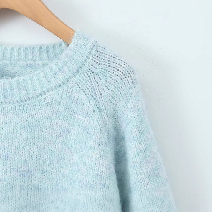 Dame Cozy Strik Sweatshirt med Rund Hals