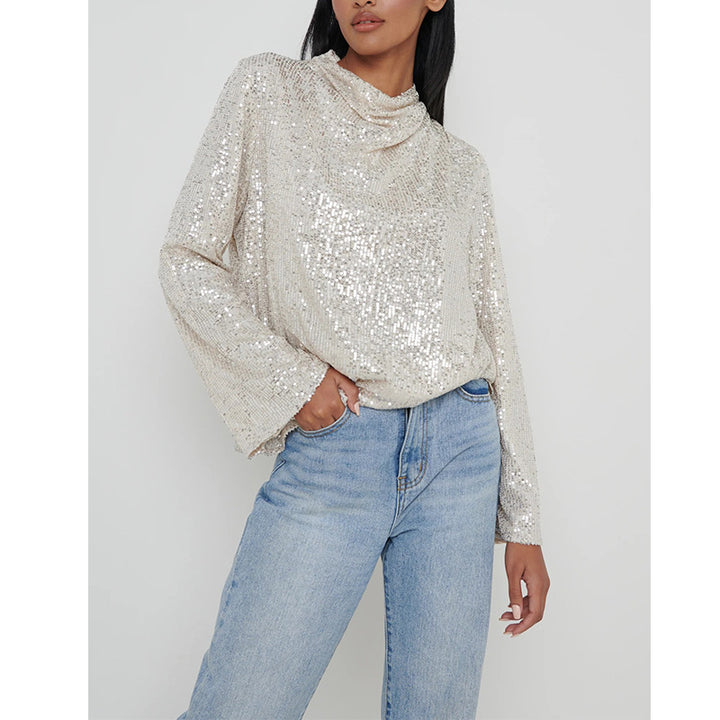 Dame skinnende pailletbluse med bred pasform Stilla