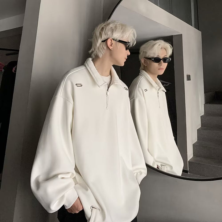 Herrer behagelig oversized sweatshirt med moderne ståkrave og lynlås Stilla