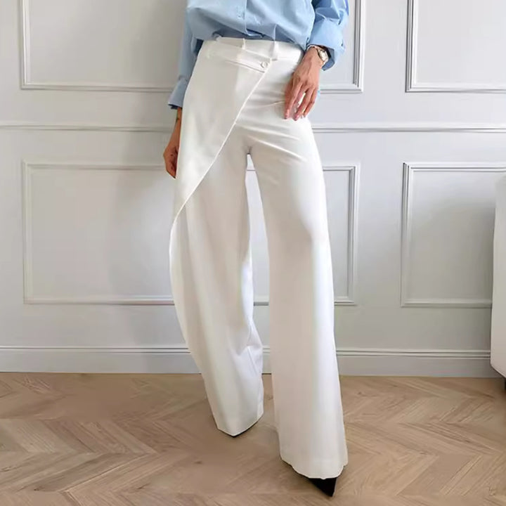 Dame elegant bredskårne palazzo-bukser med asymmetrisk design og høj talje Stilla