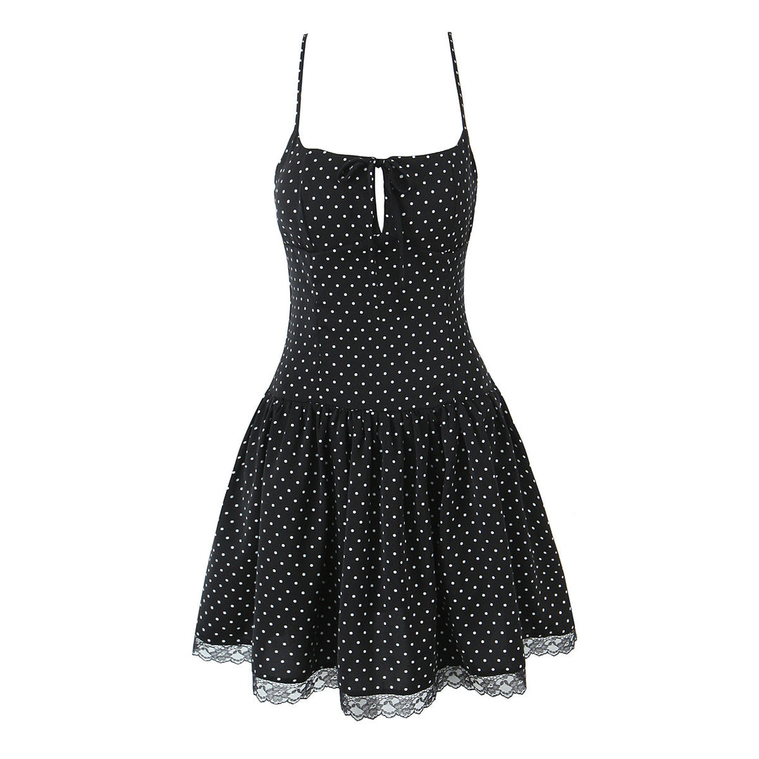 Damer Charmerende Polka-Dot Kjole med Rynker og Justerbare Stropper Stilla