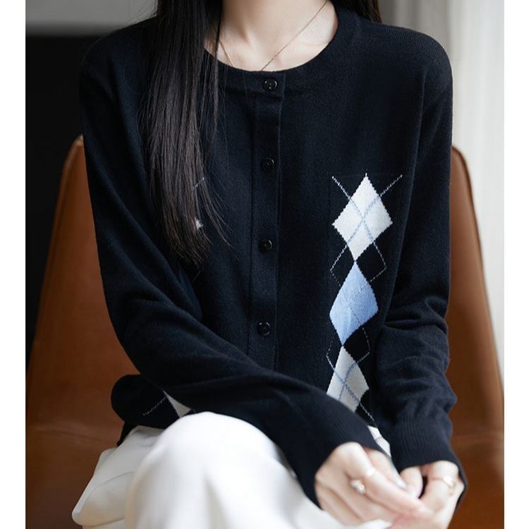 Kvinders cardigan med diamantmønster Stilla