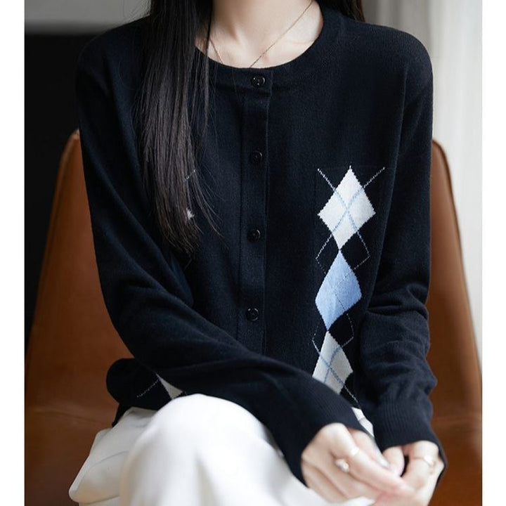 Kvinders cardigan med diamantmønster Stilla