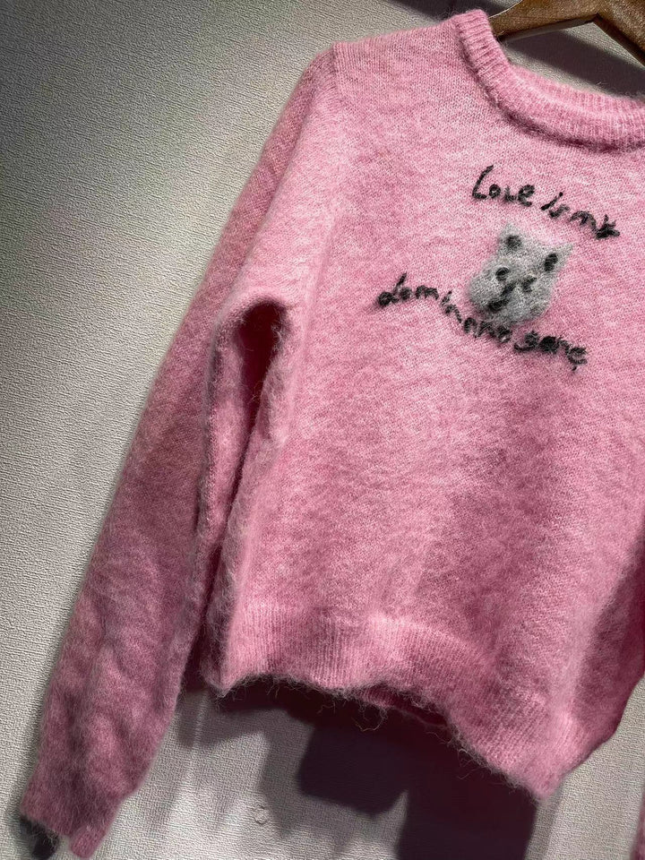 Dame sweater med sødt dyremotiv og fluffy tekstur Stilla