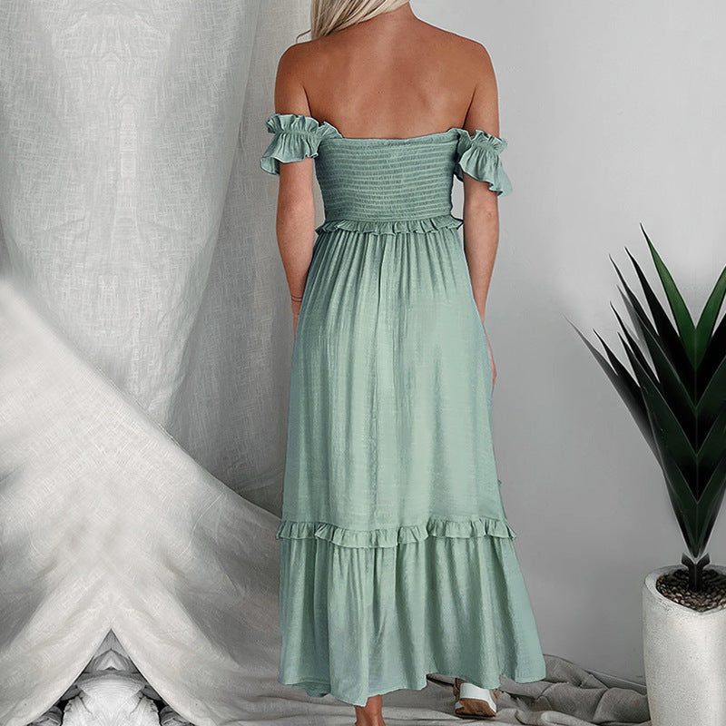Dame lagdeling Smocked Maxi Kjole med Ruffle Detaljer Stilla