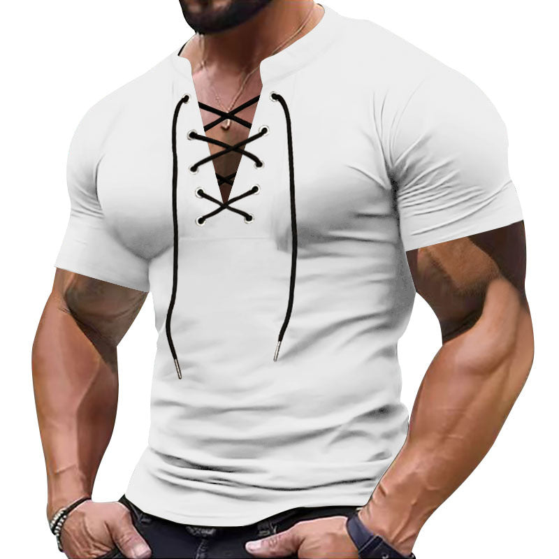 Herrer kortærmet henley-shirt med moderigtig snøredesign og kropsnær pasform Stilla