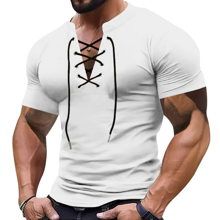 Herrer kortærmet henley-shirt med moderigtig snøredesign og kropsnær pasform Stilla