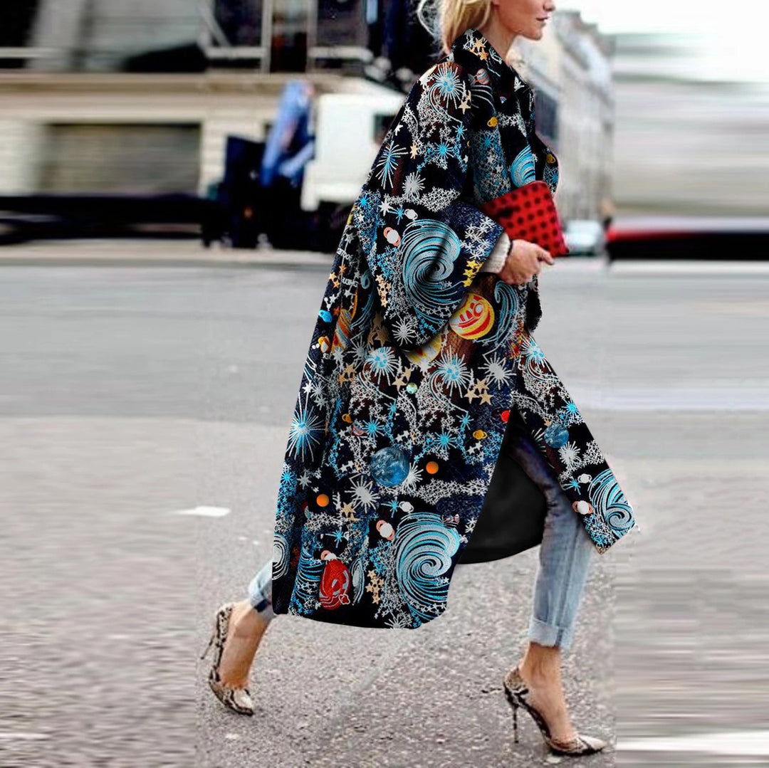 Dame Kimono-Style Overjakke med farverige grafiske mønstre og brede ærmer Stilla