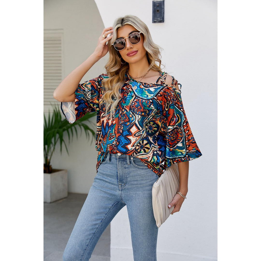 Dame afslappet oversized top med farverigt mønster og bred pasform Stilla