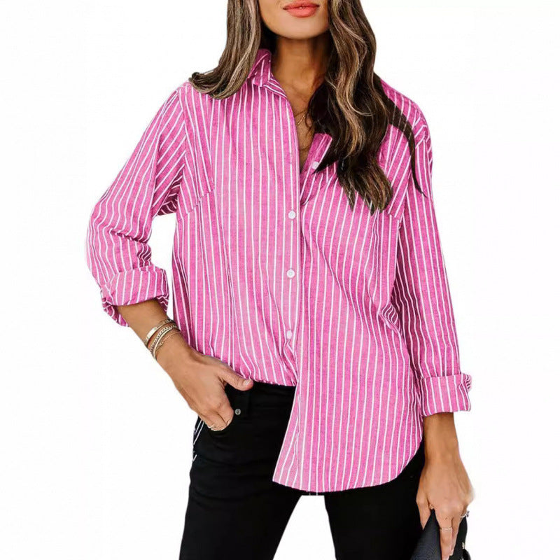 Dame designer mode stribet bluse med lange ærmer Stilla