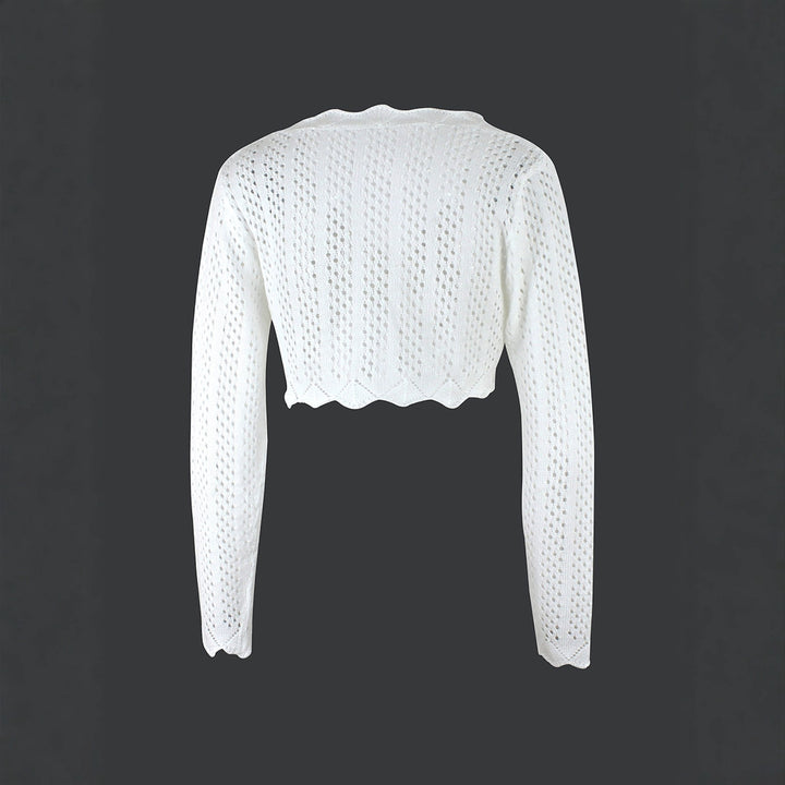 Dame cropped strikbluse med sløjfe lukning og hullet design Stilla
