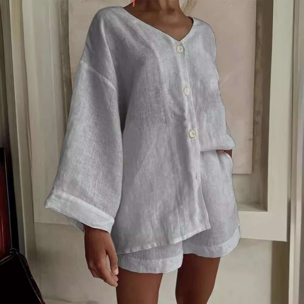 Dame afslappet sæt med løst skåret overdel og shorts Stilla